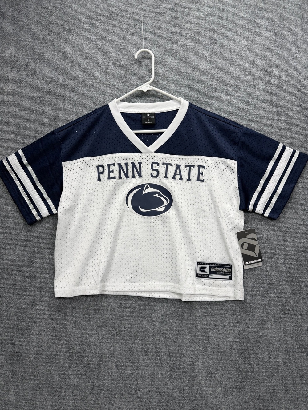 Penn State University Women's Cropped Mesh Colosseum Football Jersey Size Medium